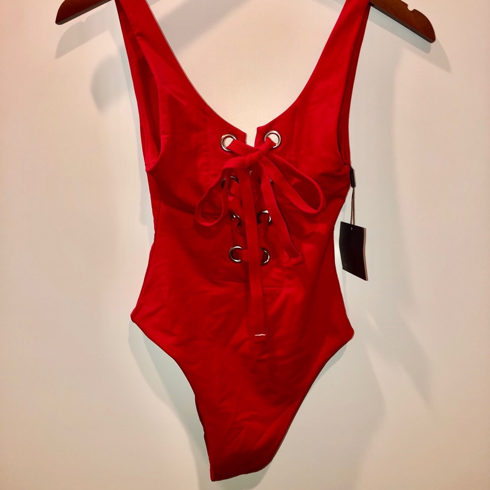 Red one-piece swimsuit
